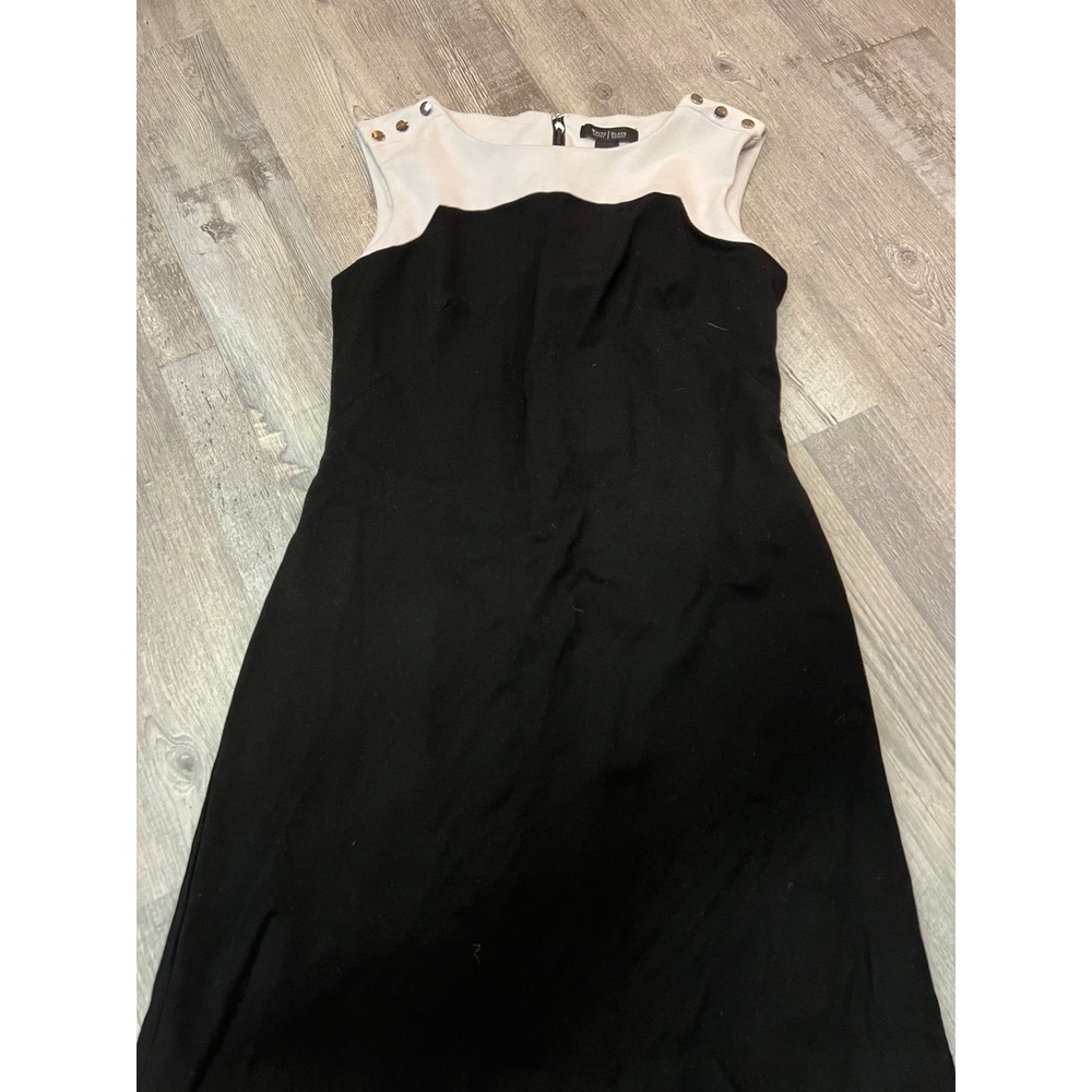 White House Black Market Colorblock Sheath Dress Black Cream Button Shoulder 8